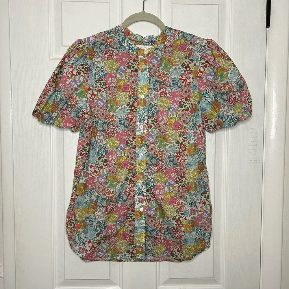 J Crew Classic Fit Short Puff Sleeve Top in Liberty Patchwork Dream Floral